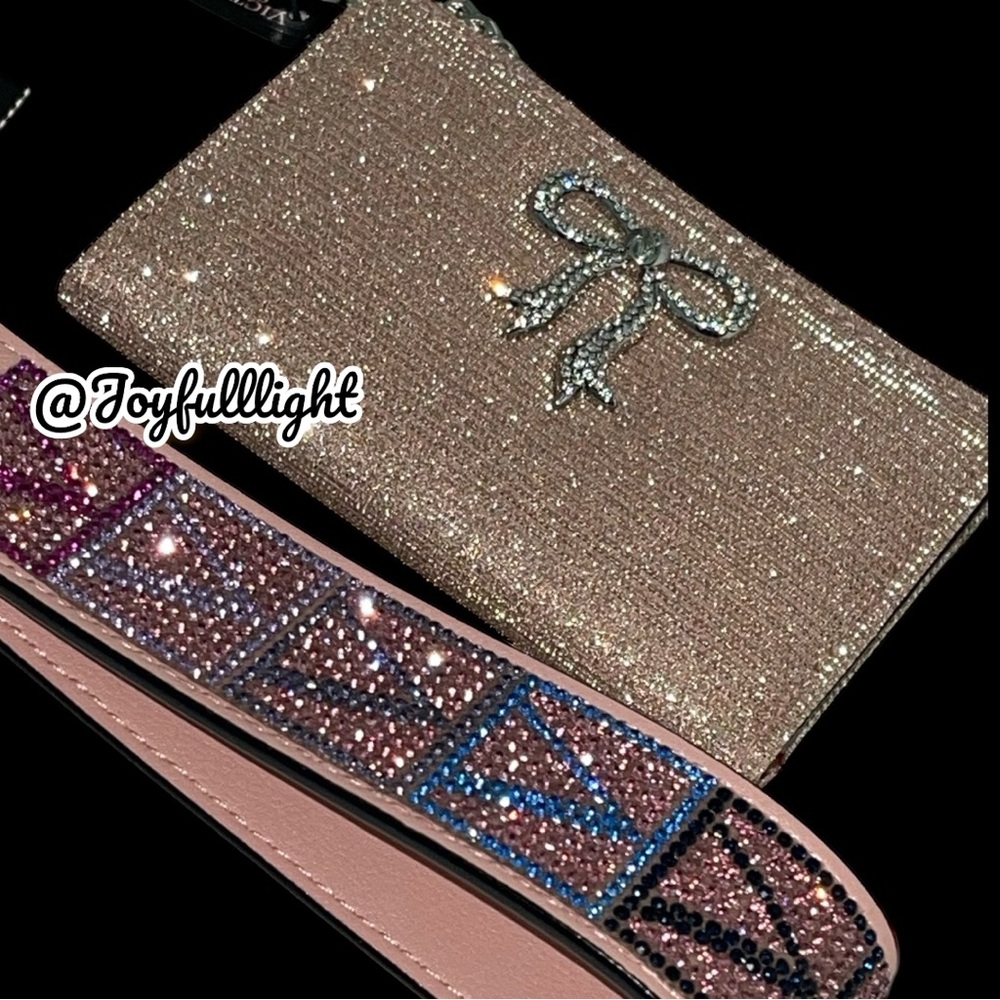 VICTORIA'S SECRET Gold Rose RHINESTONE CARD CASE & WRISTLET SHINE STRAP